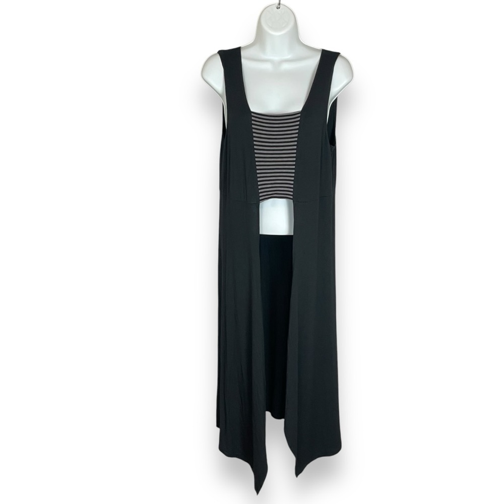 Matti Mamane Switch Duster Top Lagenlook Black Striped Size 3 Sleeveless‎ Artsy